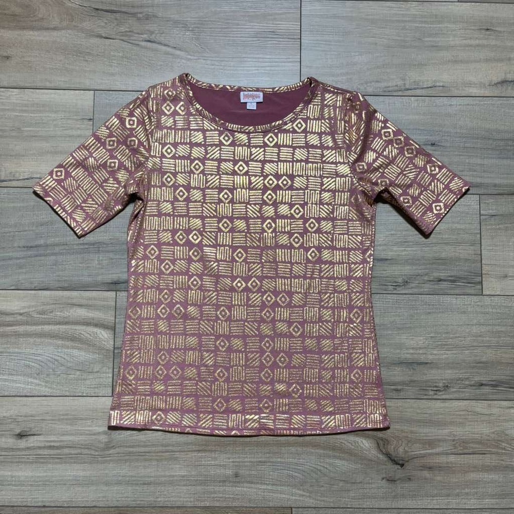 LuLaRoe Womens Geometric Print Gigi‎ Elegant Collection Large Rose Pink Gold